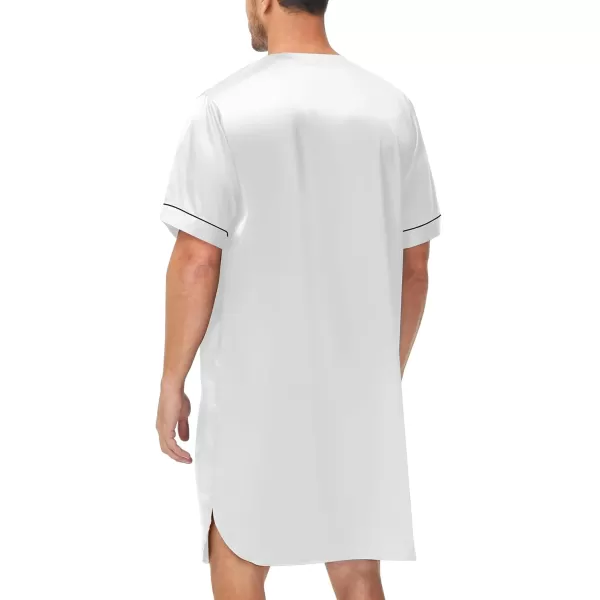 imageSWOMOG Mens Silk Satin Nightshirt Short Sleeve Loose Henley Sleep Shirt Comfy Nightgown Big ampamp Tall Men SleepwearWhite