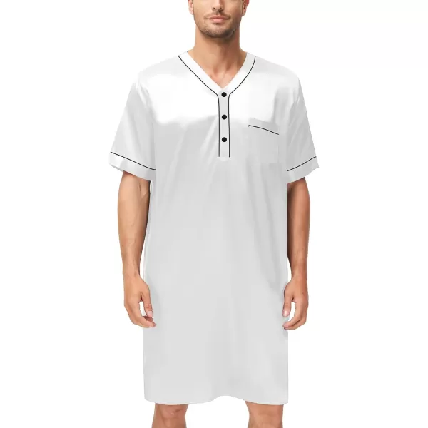 imageSWOMOG Mens Silk Satin Nightshirt Short Sleeve Loose Henley Sleep Shirt Comfy Nightgown Big ampamp Tall Men SleepwearWhite