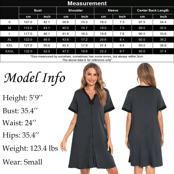 imageSWOMOG Women Zipper Front House Coat Short Sleeves Robe Zip up Bathrobes Short Nightgown with Pockets S3XLCharcoal Gray