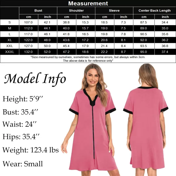 imageSWOMOG Women Zipper Front House Coat Short Sleeves Robe Zip up Bathrobes Short Nightgown with Pockets S3XLCoral