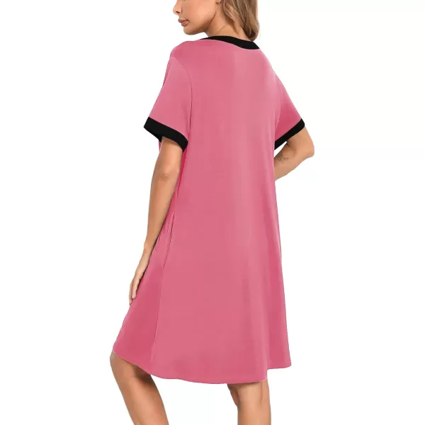 imageSWOMOG Women Zipper Front House Coat Short Sleeves Robe Zip up Bathrobes Short Nightgown with Pockets S3XLCoral