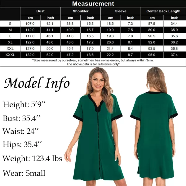 imageSWOMOG Women Zipper Front House Coat Short Sleeves Robe Zip up Bathrobes Short Nightgown with Pockets S3XLGreen