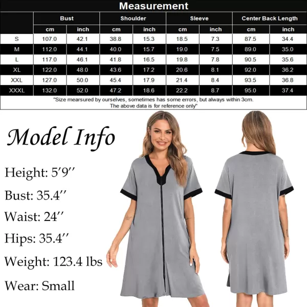 imageSWOMOG Women Zipper Front House Coat Short Sleeves Robe Zip up Bathrobes Short Nightgown with Pockets S3XLGrey