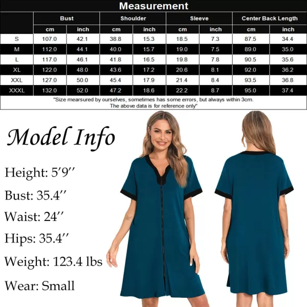 imageSWOMOG Women Zipper Front House Coat Short Sleeves Robe Zip up Bathrobes Short Nightgown with Pockets S3XLOxford Blue