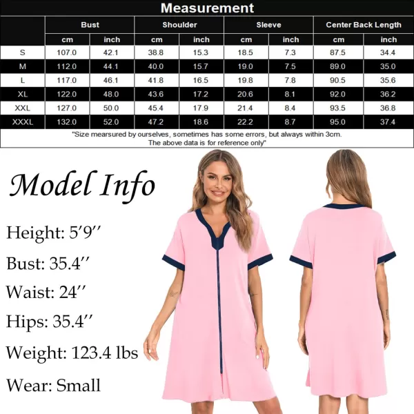 imageSWOMOG Women Zipper Front House Coat Short Sleeves Robe Zip up Bathrobes Short Nightgown with Pockets S3XLPink