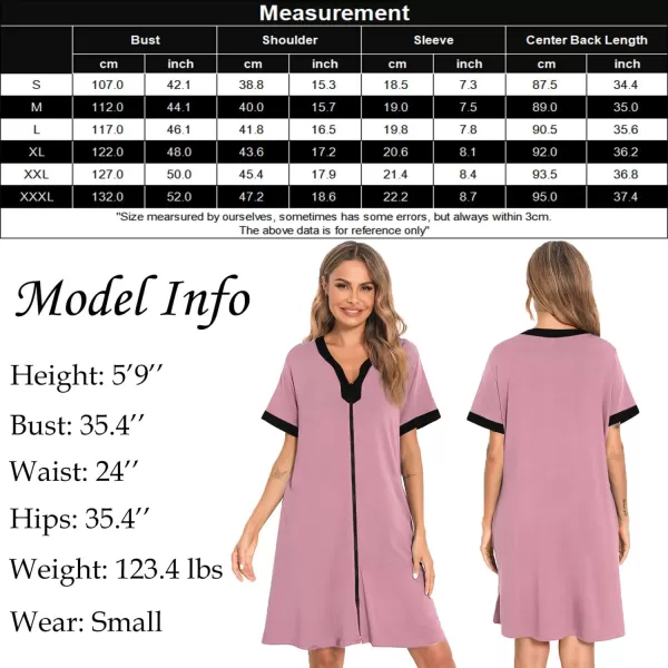 imageSWOMOG Women Zipper Front House Coat Short Sleeves Robe Zip up Bathrobes Short Nightgown with Pockets S3XLTaro Purple