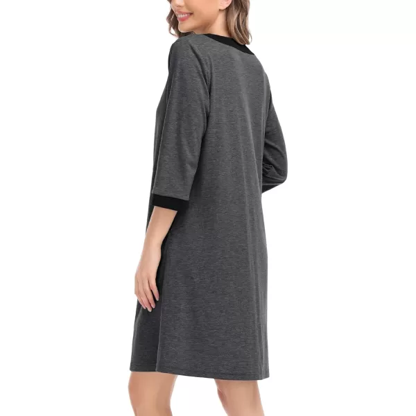 imageSWOMOG Women Zipper Front Robe 34 Sleeve House Coat Zip up Bathrobes Lightweight Nightgown with Pockets SXXLDeep Grey