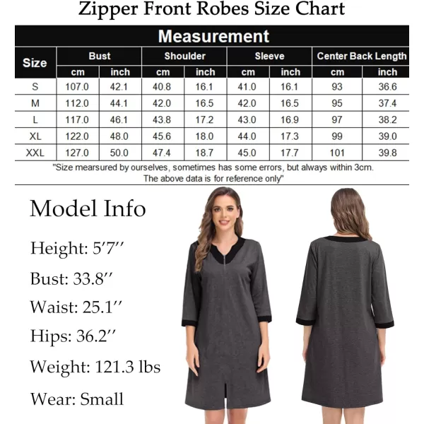 imageSWOMOG Women Zipper Front Robe 34 Sleeve House Coat Zip up Bathrobes Lightweight Nightgown with Pockets SXXLDeep Grey