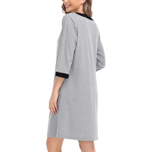 imageSWOMOG Women Zipper Front Robe 34 Sleeve House Coat Zip up Bathrobes Lightweight Nightgown with Pockets SXXLGrey