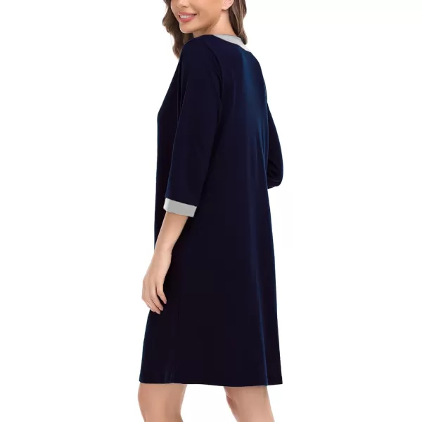 imageSWOMOG Women Zipper Front Robe 34 Sleeve House Coat Zip up Bathrobes Lightweight Nightgown with Pockets SXXLNavy Blue
