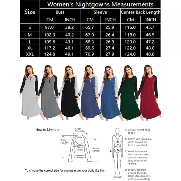 imageSWOMOG Womens Long Nightgowns Long Sleeve Nightshirt Soft Sleepwear Henley Nightdress Casual Calf Length Housecoat SXXLBlack