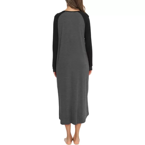 imageSWOMOG Womens Long Nightgowns Long Sleeve Nightshirt Soft Sleepwear Henley Nightdress Casual Calf Length Housecoat SXXLDeep Grey