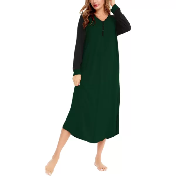 imageSWOMOG Womens Long Nightgowns Long Sleeve Nightshirt Soft Sleepwear Henley Nightdress Casual Calf Length Housecoat SXXLGreen