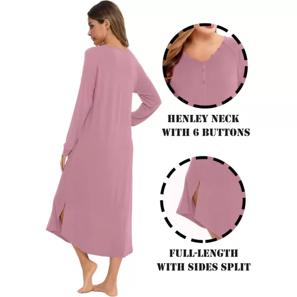 imageSWOMOG Womens Long Nightgowns Long Sleeve Nightshirt Soft Sleepwear Henley Nightdress Casual Calf Length Housecoat SXXLTaro Purple