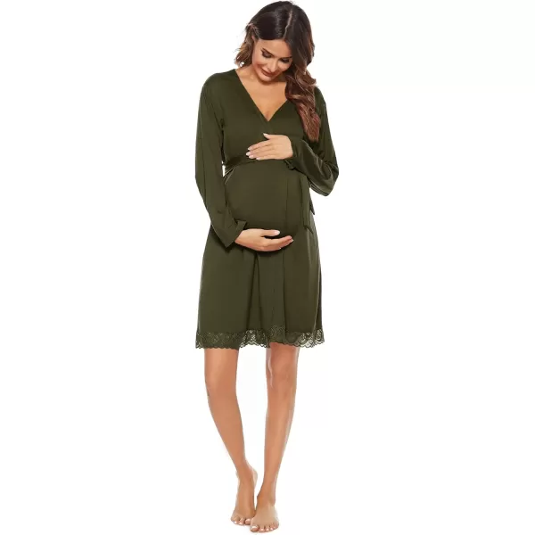 imageSWOMOG Womens Maternity Nursing Robe Pregnancy Hospital Breastfeeding Bathrobes 3 in 1 Labor Delivery NightgownsLong Sleevearmy Green