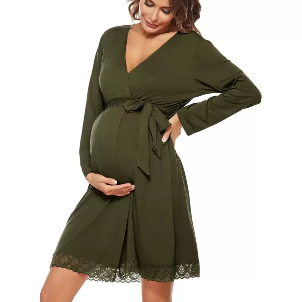 imageSWOMOG Womens Maternity Nursing Robe Pregnancy Hospital Breastfeeding Bathrobes 3 in 1 Labor Delivery NightgownsLong Sleevearmy Green