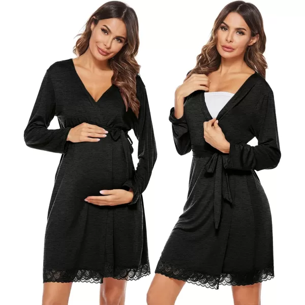 imageSWOMOG Womens Maternity Nursing Robe Pregnancy Hospital Breastfeeding Bathrobes 3 in 1 Labor Delivery NightgownsLong Sleeveblack Grey