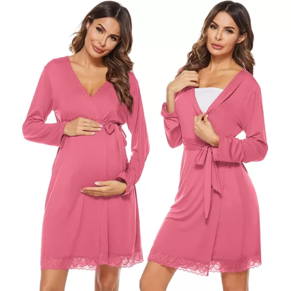 imageSWOMOG Womens Maternity Nursing Robe Pregnancy Hospital Breastfeeding Bathrobes 3 in 1 Labor Delivery NightgownsLong Sleevecoral