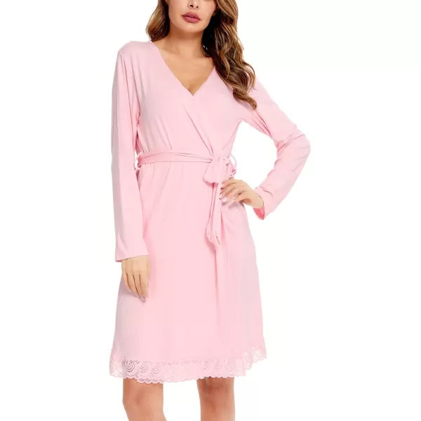 imageSWOMOG Womens Maternity Nursing Robe Pregnancy Hospital Breastfeeding Bathrobes 3 in 1 Labor Delivery NightgownsLong Sleevepink