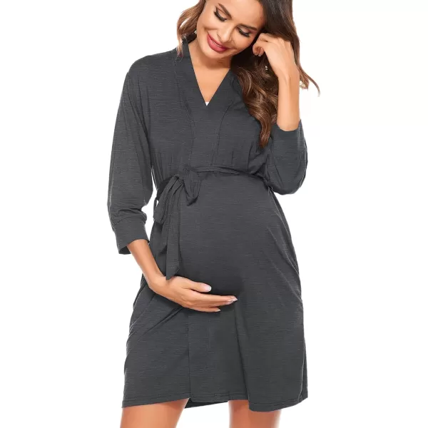 imageSWOMOG Womens Maternity Nursing Robe Pregnancy Hospital Breastfeeding Bathrobes 3 in 1 Labor Delivery NightgownsZ34 Sleeve Dark Grey