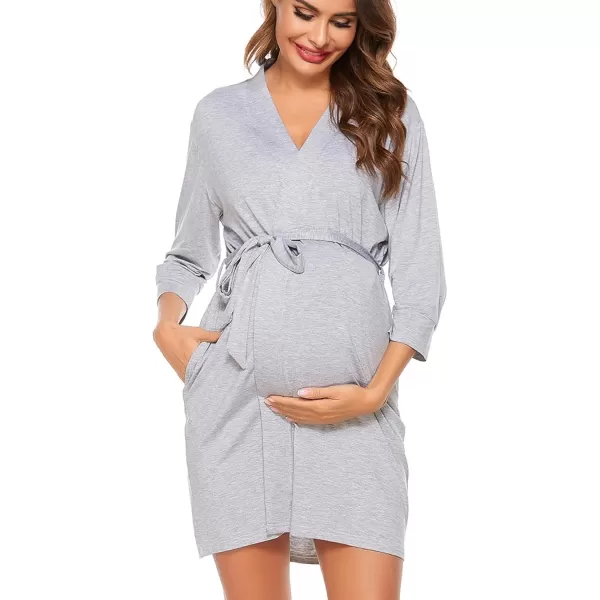 imageSWOMOG Womens Maternity Nursing Robe Pregnancy Hospital Breastfeeding Bathrobes 3 in 1 Labor Delivery NightgownsZ34 Sleeve Grey