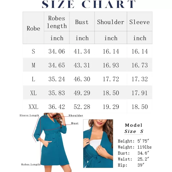 imageSWOMOG Womens Maternity Nursing Robe Pregnancy Hospital Breastfeeding Bathrobes 3 in 1 Labor Delivery NightgownsZ34 Sleeve Peacock Blue