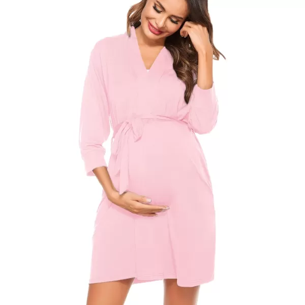 imageSWOMOG Womens Maternity Nursing Robe Pregnancy Hospital Breastfeeding Bathrobes 3 in 1 Labor Delivery NightgownsZ34 Sleeve Pink