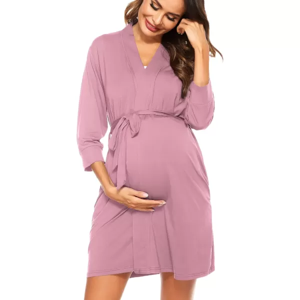 imageSWOMOG Womens Maternity Nursing Robe Pregnancy Hospital Breastfeeding Bathrobes 3 in 1 Labor Delivery NightgownsZ34 Sleeve Taro Purple