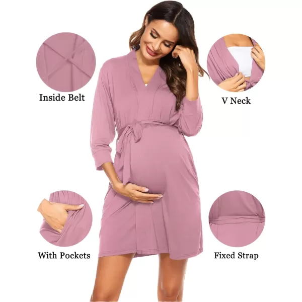 imageSWOMOG Womens Maternity Nursing Robe Pregnancy Hospital Breastfeeding Bathrobes 3 in 1 Labor Delivery NightgownsZ34 Sleeve Taro Purple