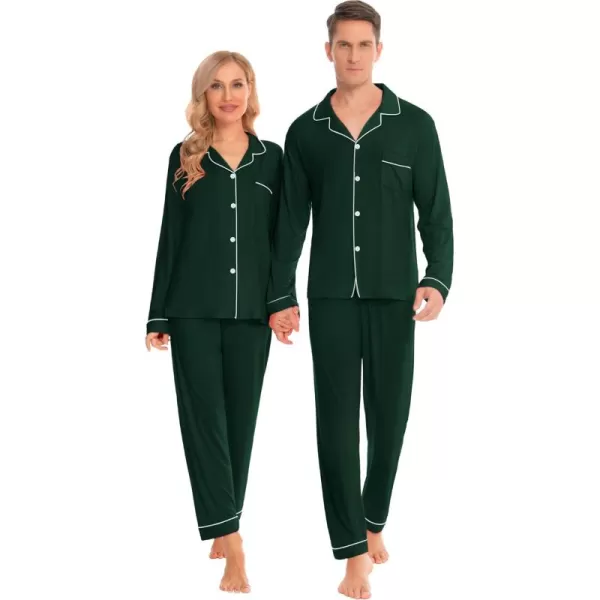 imageSWOMOG Couples Christmas Pajamas Set Women ampamp Men Long Sleeve Pj Set Party Holiday Sleepwear ButtonDown Loungewear SetGreen