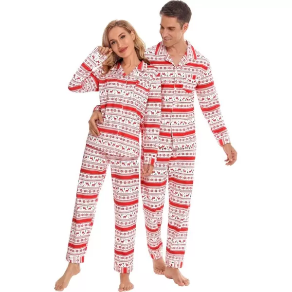 imageSWOMOG Couples Christmas Pajamas Set Women ampamp Men Long Sleeve Pj Set Party Holiday Sleepwear ButtonDown Loungewear SetWhite With Flower Deer