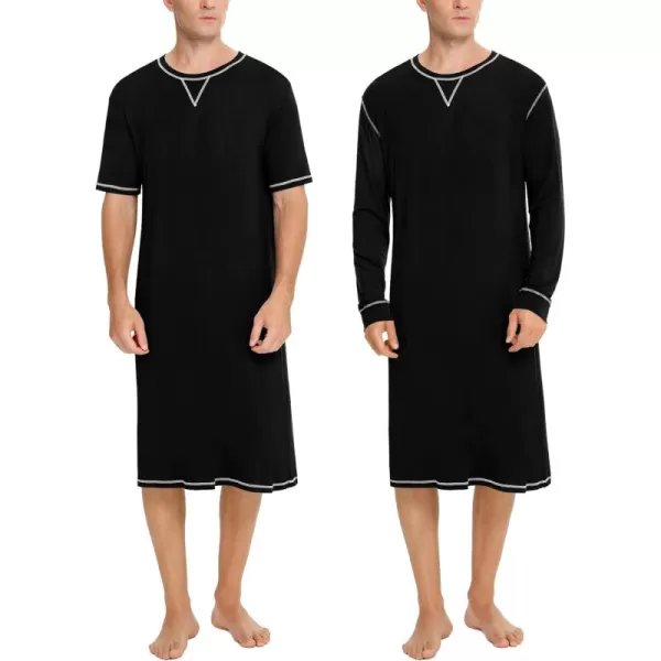 imageSWOMOG Mens 2 Pack Nightshirt Comfy Big ampamp Tall Henley Sleep Shirt Soft Loose Pajama Short ampamp Long Sleeve Nightgown SXXLBlack