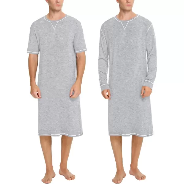 imageSWOMOG Mens 2 Pack Nightshirt Comfy Big ampamp Tall Henley Sleep Shirt Soft Loose Pajama Short ampamp Long Sleeve Nightgown SXXLGrey