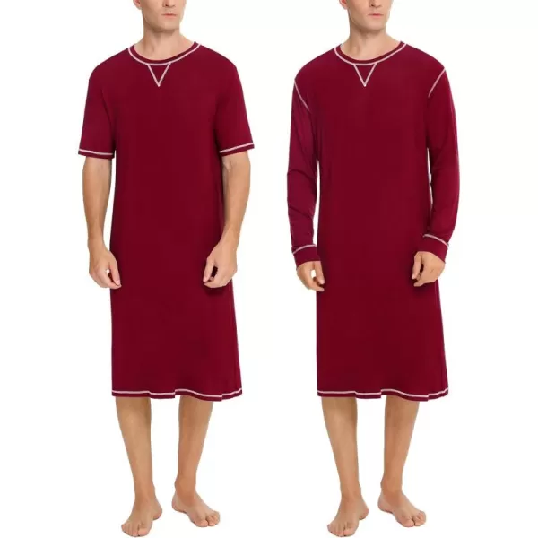 imageSWOMOG Mens 2 Pack Nightshirt Comfy Big ampamp Tall Henley Sleep Shirt Soft Loose Pajama Short ampamp Long Sleeve Nightgown SXXLWine Red