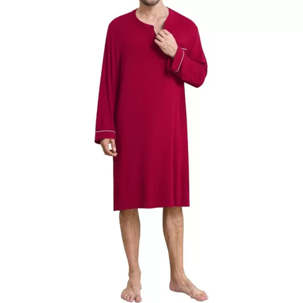 imageSWOMOG Mens Nightshirt Long Sleeve Nightgown Soft Loose Sleepwear Comfy Big ampamp Tall Henley Sleep Shirt for Sleeping SXXLWine Red