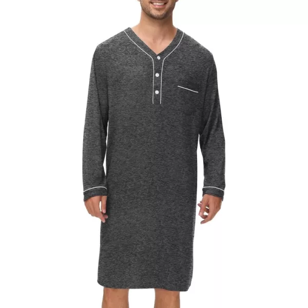 imageSWOMOG Mens Nightshirt Long Sleeve Nightgown Soft Loose Sleepwear Lightweight Nightwear Comfy Henley Sleep Shirt M3XLDeep Grey