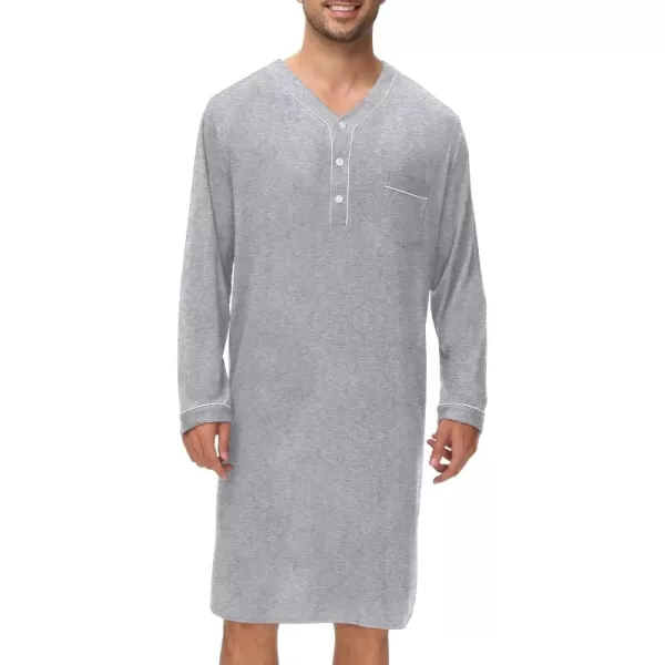 imageSWOMOG Mens Nightshirt Long Sleeve Nightgown Soft Loose Sleepwear Lightweight Nightwear Comfy Henley Sleep Shirt M3XLGrey