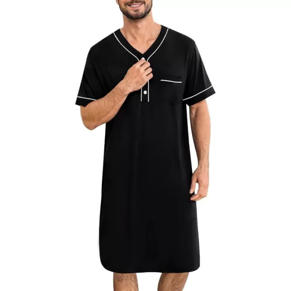 imageSWOMOG Mens Nightshirt Short Sleeve Nightgown Soft Loose Sleepwear Lightweight Nightwear Comfy Henley Sleep Shirt M3XLBlack