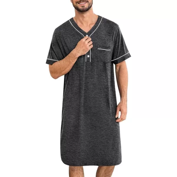 imageSWOMOG Mens Nightshirt Short Sleeve Nightgown Soft Loose Sleepwear Lightweight Nightwear Comfy Henley Sleep Shirt M3XLDeep Grey