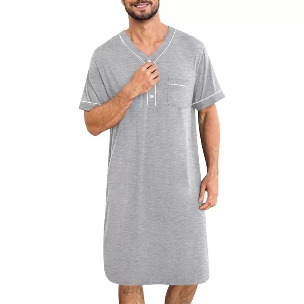 imageSWOMOG Mens Nightshirt Short Sleeve Nightgown Soft Loose Sleepwear Lightweight Nightwear Comfy Henley Sleep Shirt M3XLGrey