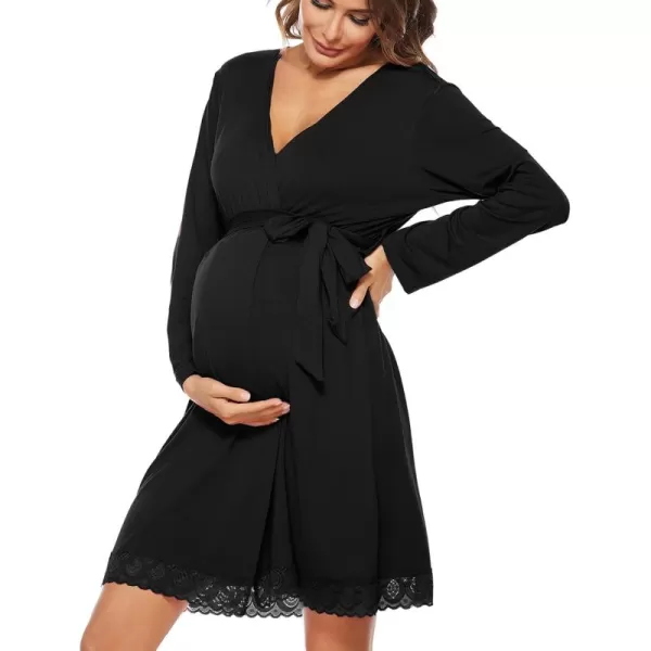 imageSWOMOG Womens Maternity Nursing Robe Pregnancy Hospital Breastfeeding Bathrobes 3 in 1 Labor Delivery NightgownsLong Sleeveblack