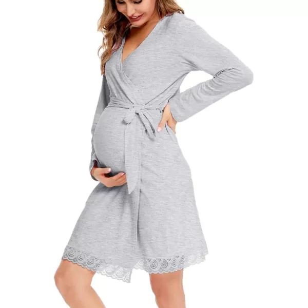 imageSWOMOG Womens Maternity Nursing Robe Pregnancy Hospital Breastfeeding Bathrobes 3 in 1 Labor Delivery NightgownsLong Sleevegray