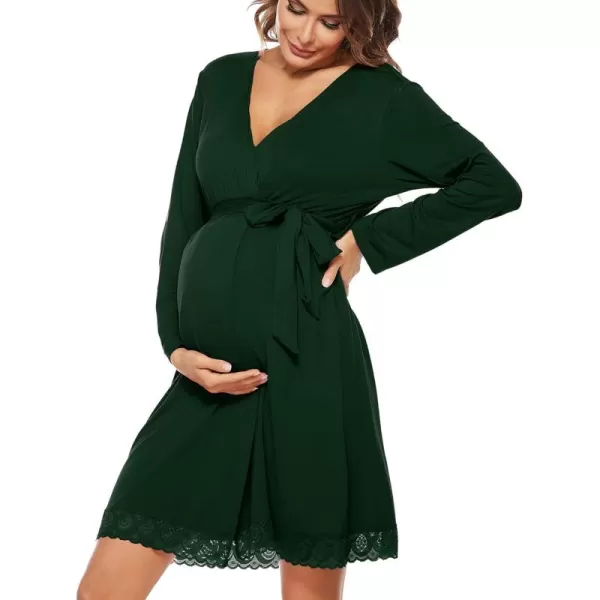 imageSWOMOG Womens Maternity Nursing Robe Pregnancy Hospital Breastfeeding Bathrobes 3 in 1 Labor Delivery NightgownsLong Sleevegreen