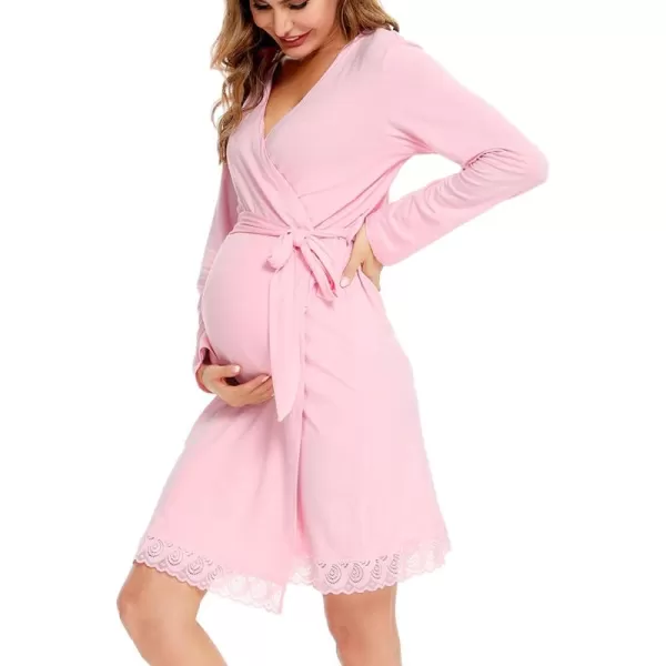 imageSWOMOG Womens Maternity Nursing Robe Pregnancy Hospital Breastfeeding Bathrobes 3 in 1 Labor Delivery NightgownsLong Sleevepink