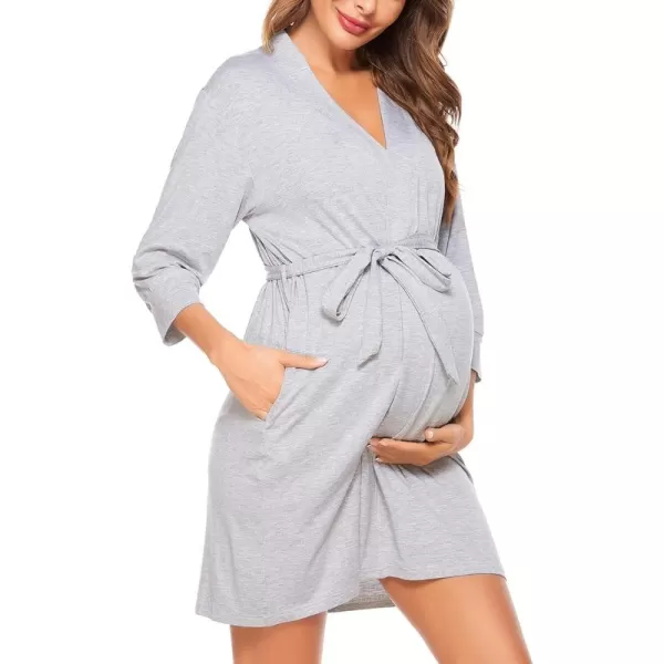 imageSWOMOG Womens Maternity Nursing Robe Pregnancy Hospital Breastfeeding Bathrobes 3 in 1 Labor Delivery NightgownsZ34 Sleeve Grey