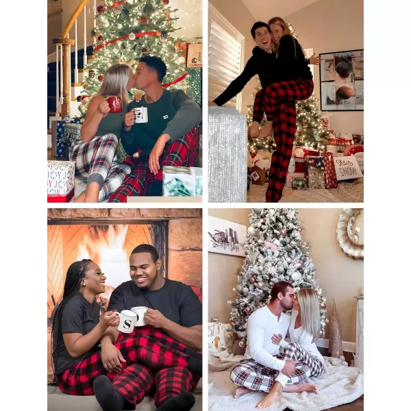 imageSWOMOG Adult Christmas Pajamas Buffalo Plaid Pajama Pants with Pockets Long Sleeve Tops for Couples ampamp FamilyBlack  Green Plaid