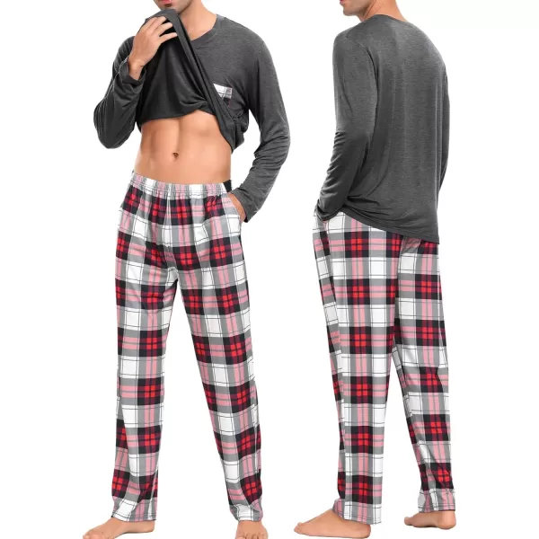 imageSWOMOG Adult Christmas Pajamas Buffalo Plaid Pajama Pants with Pockets Long Sleeve Tops for Couples ampamp FamilyDeep Grey