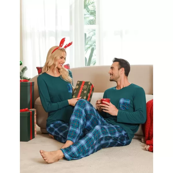 imageSWOMOG Adult Christmas Pajamas Buffalo Plaid Pajama Pants with Pockets Long Sleeve Tops for Couples ampamp FamilyGreen Plaid