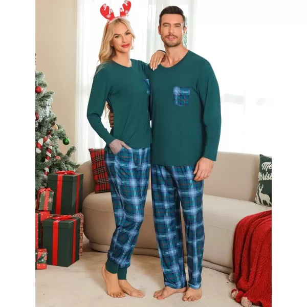 imageSWOMOG Adult Christmas Pajamas Buffalo Plaid Pajama Pants with Pockets Long Sleeve Tops for Couples ampamp FamilyGreen Plaid