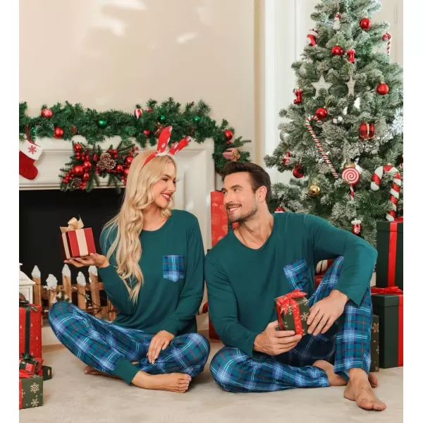 imageSWOMOG Adult Christmas Pajamas Buffalo Plaid Pajama Pants with Pockets Long Sleeve Tops for Couples ampamp FamilyGreen Plaid